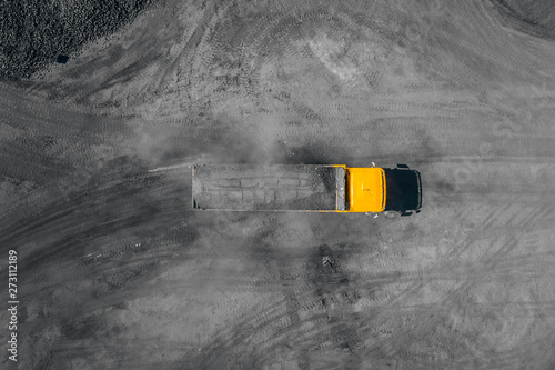 Open pit mine, extractive industry for coal, top view aerial drone