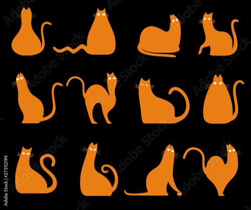 orange cats are funny shapes, comic. Vector cats