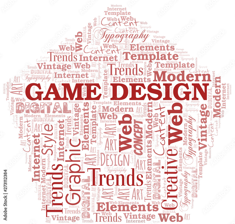 Game Design word cloud. Wordcloud made with text only.