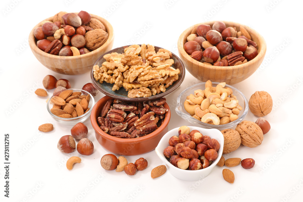 assorted of nuts in bowl isolated on white background assorted of nuts in bowl isolated on white background