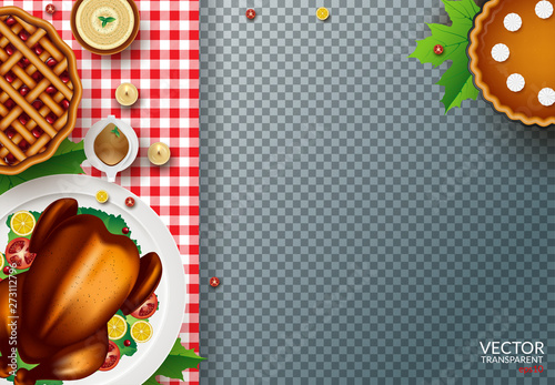 Plate with roasted turkey on transparent background