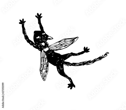 vector print black and white animals funny cartoon fantasy flat vintage