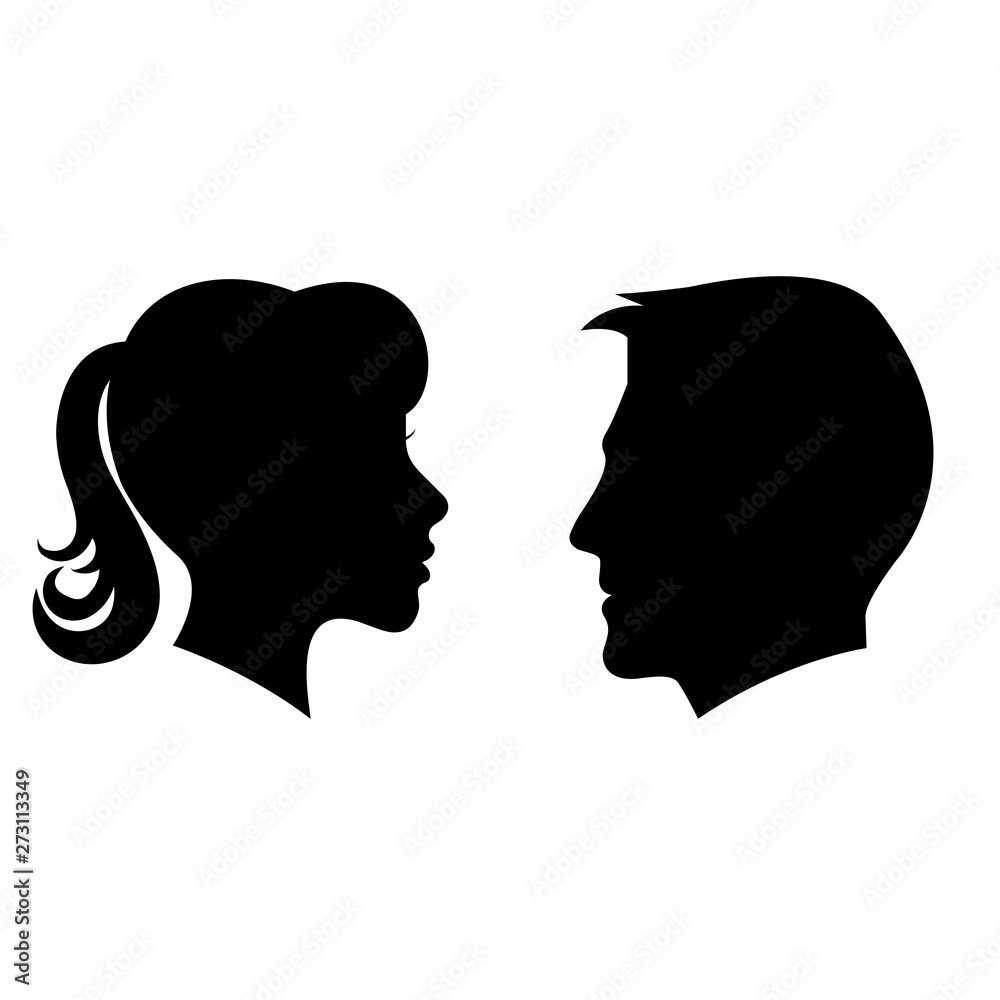 Man and woman silhouette face to face – vector