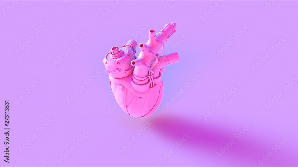 Pink Artificial Heart Cyborg 3d illustration 3d render	