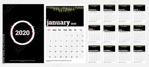 2020 Calendar - illustration. Template. Mock up Week starts Sunday.