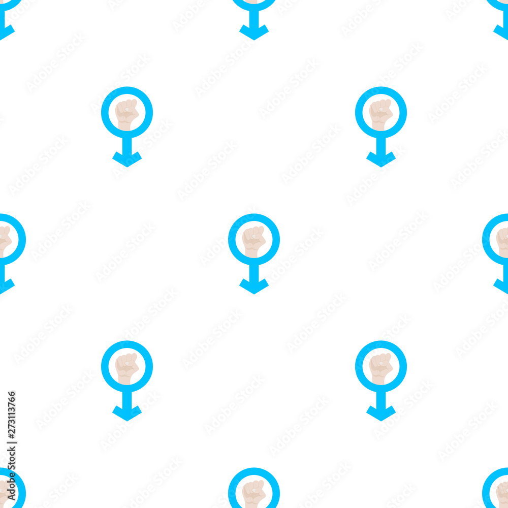 Seamless pattern with man's resist symbol on white background. Male symbol. Man power. Fist raised up. Vector illustration for design, web, wrapping paper, fabric, wallpaper. Seamless pattern with man's resist symbol on white background. Male symbol. Man power. Fist raised up. Vector illustration for design, web, wrapping paper, fabric, wallpaper.