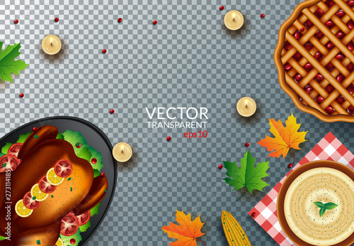 Plate with roasted turkey on transparent background