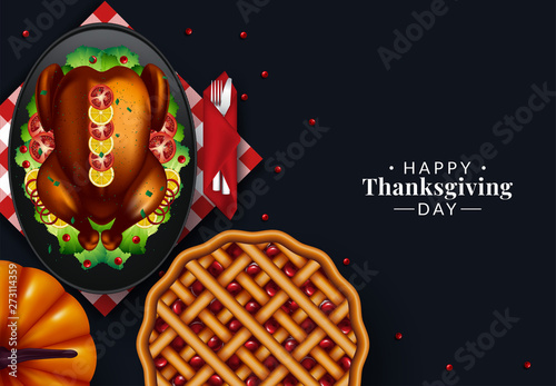 Design template for Thanksgiving dinner invitation. Vector illustration