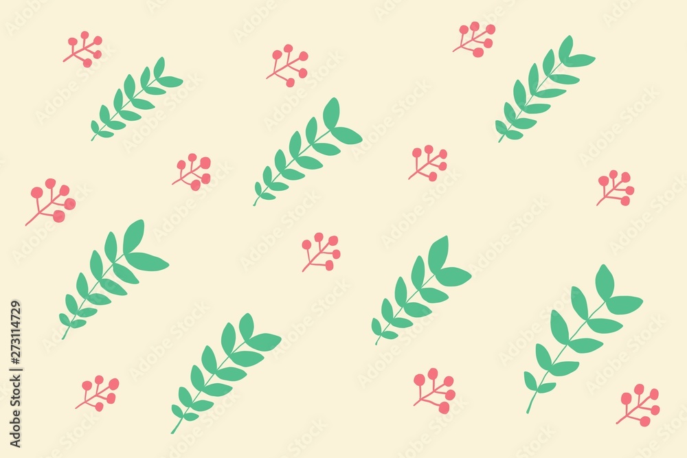 Illustration of fern leaves and red berry Illustration of fern leaves and red berry