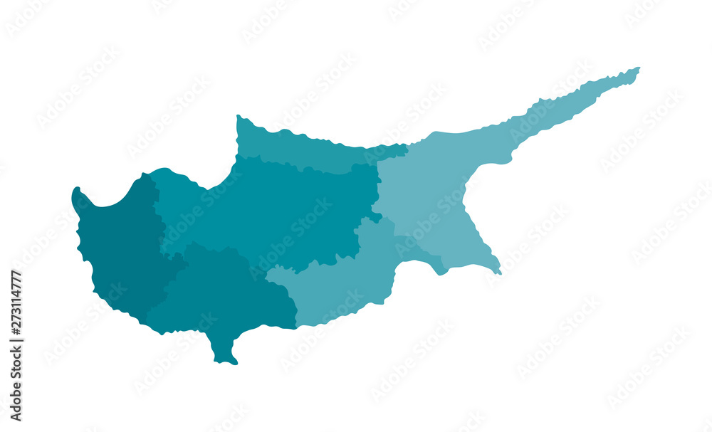 Fototapeta premium Vector isolated illustration of simplified administrative map of Cyprus. Borders of the districts (regions). Colorful blue khaki silhouettes