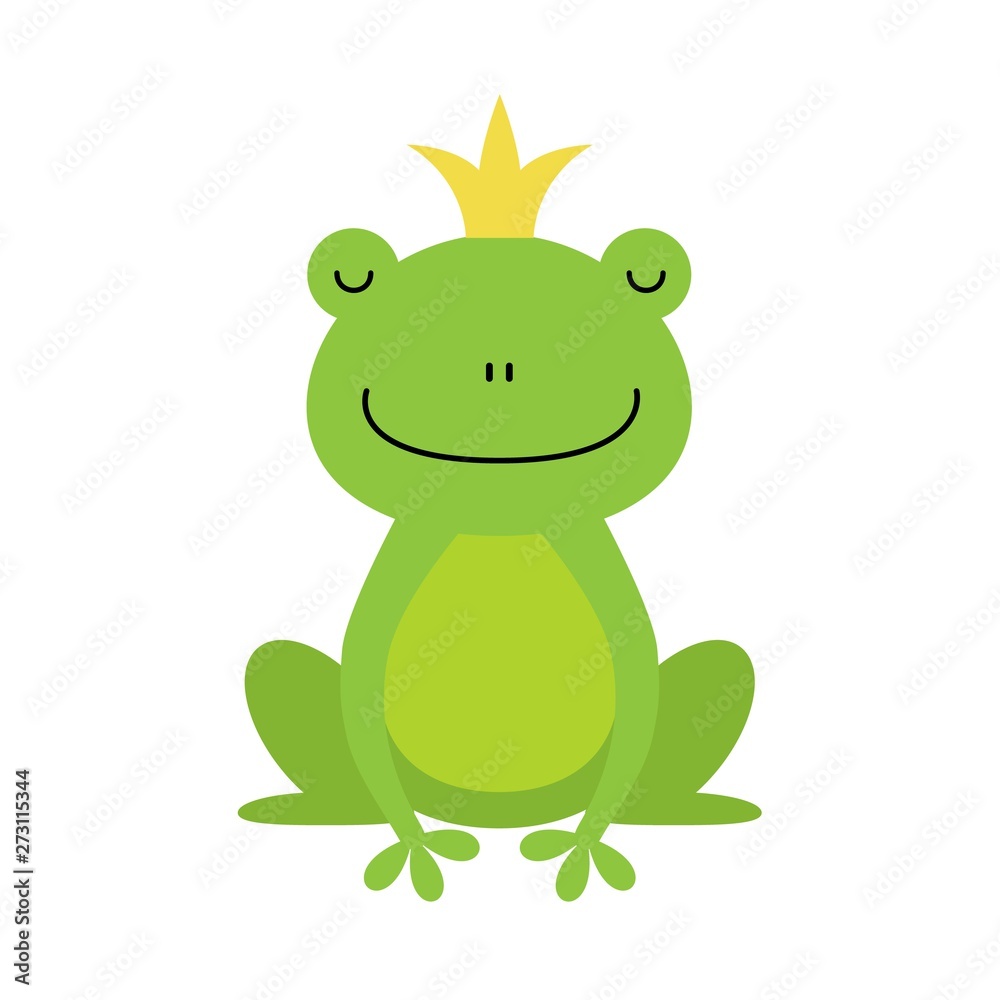 Naklejka premium Cute little frog prince with a golden crown on its head illustration