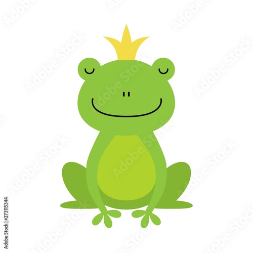 Cute little frog prince with a golden crown on its head illustration