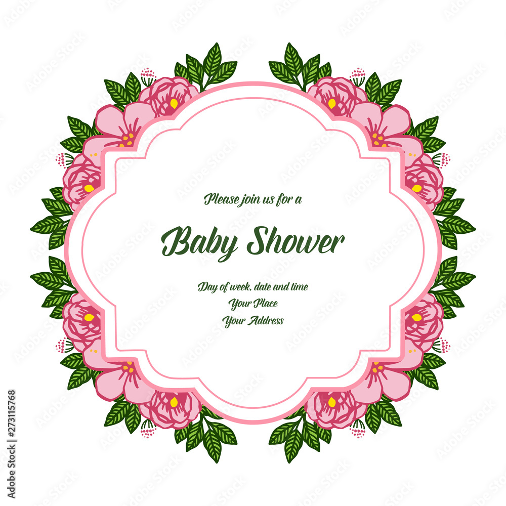 Vector illustration decor of card baby shower with pink rose flower frame