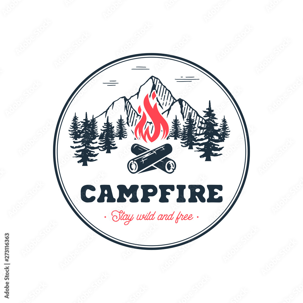 Campfire stay wild circle white Vector illustration. Stock Vector ...