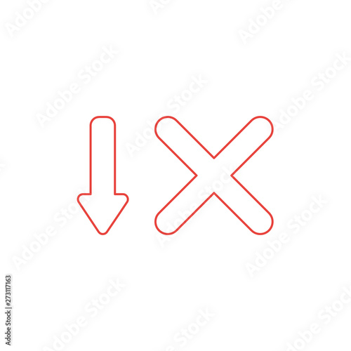 Vector icon concept of arrow pointing down and x mark.
