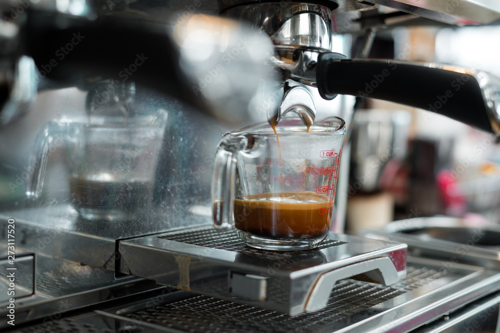 black coffee morning on coffee maker