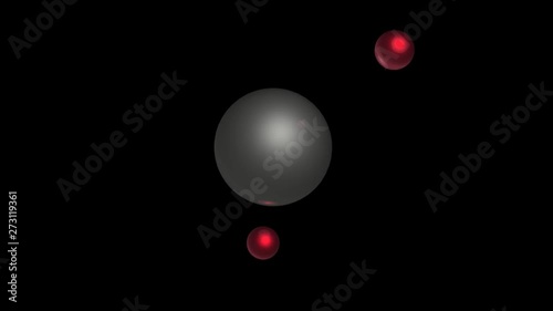 Nucleus and rotating electrones on black background.
