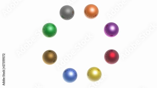 Rotating balls on the white background.