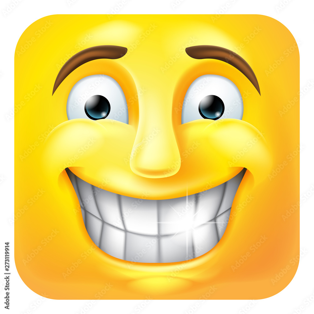 An awkwardly smiling happy emoji or emoticon square face 3d icon cartoon  character Stock Vector | Adobe Stock
