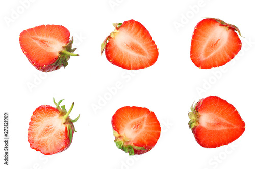 Sliced strawberry isolated on white background. Top view