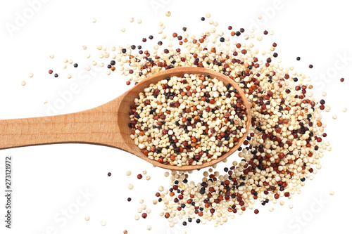 quinoa in a wooden spoon isolated on white background. quinoa seed