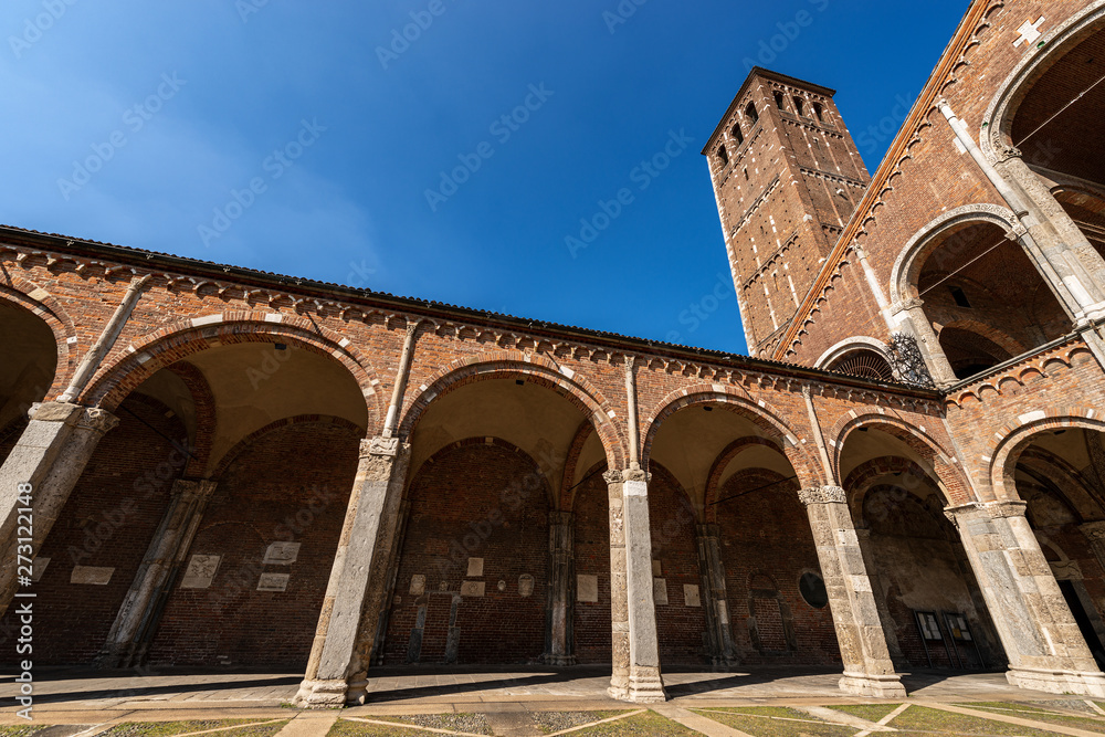 Ancient basilica of Saint Ambrogio (Ambrose), 379-1099, in Lombard Romanesque style. Milan, Lombardy, Italy, Europe