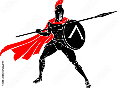 Spartan with Medieval Spear and Shield, Isolated Vector