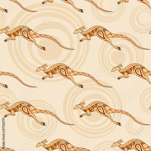 Seamless pattern of kangaroos. Australian art.