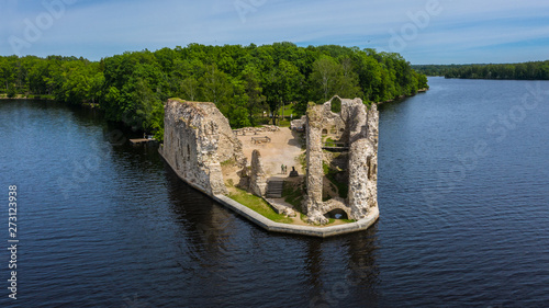 Aerial view of an old stone castle ruins in Koknese, Latvia. Summer  2019. photo