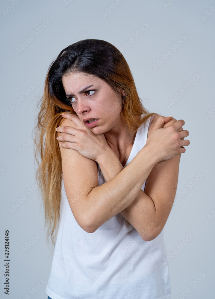 Young attractive woman sad and depressed feeling desperate. Human expressions and emotions Young attractive woman sad and depressed feeling desperate. Human expressions and emotions