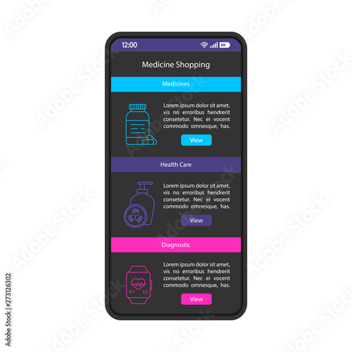 Medicine shopping smartphone interface vector template
