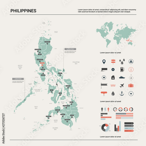 Vector map of Philippines. Country map with division, cities and capital Manila. Political map, world map, infographic elements.