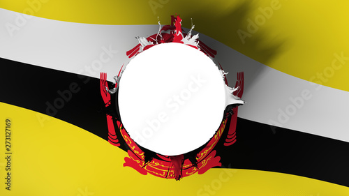 Bandar Seri Begawan, capital of Brunei flag ripped apart, white background, 3d rendering photo