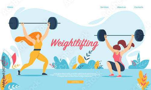 Weightlifting Sport. Women Squatting with Weight,