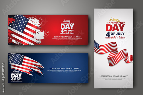 Set banner design template. Fourth of July Independence Day, Vector illustration