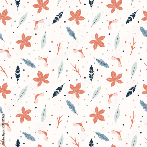 Autumn Feather Leaf Seamless Pattern background