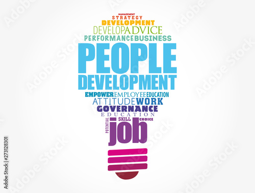 People Development light bulb word cloud collage, business concept background