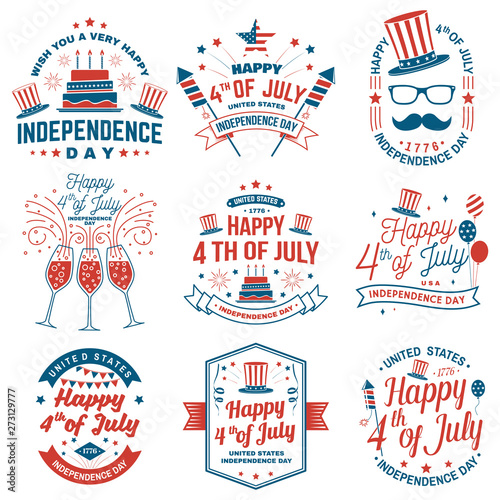 Set of Vintage 4th of july design. Fourth of July felicitation classic postcard. Independence day greeting card. Patriotic banner for website template. Vector illustration. photo