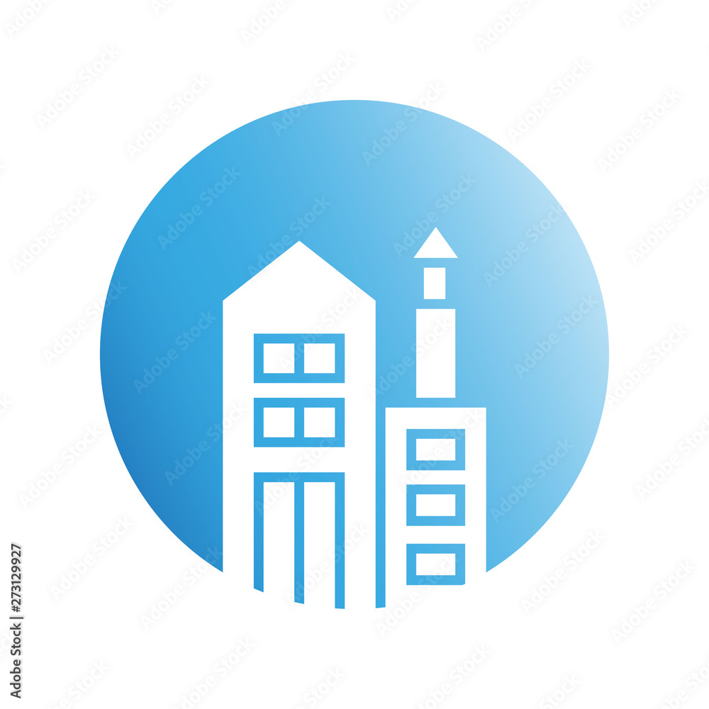 blue city building in circle shape