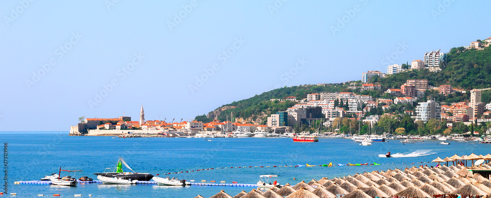 View of the old town from the beach. Budva. Montenegro