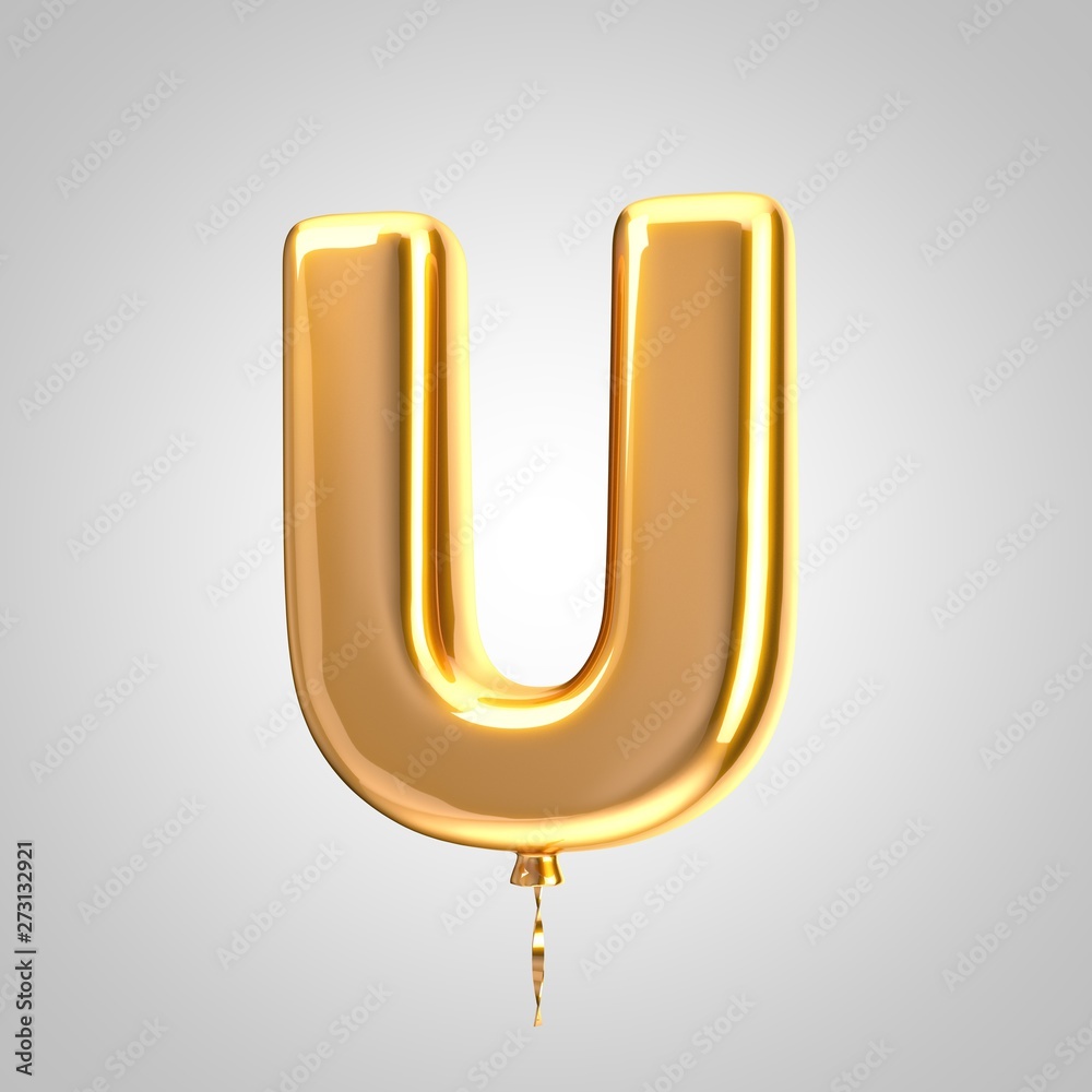 Shiny metallic orange balloon letter U uppercase isolated on white background Shiny metallic orange balloon letter U uppercase isolated on white background