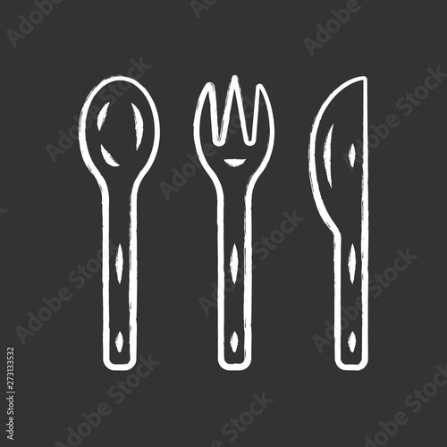 Reusable bamboo cutlery set chalk icon