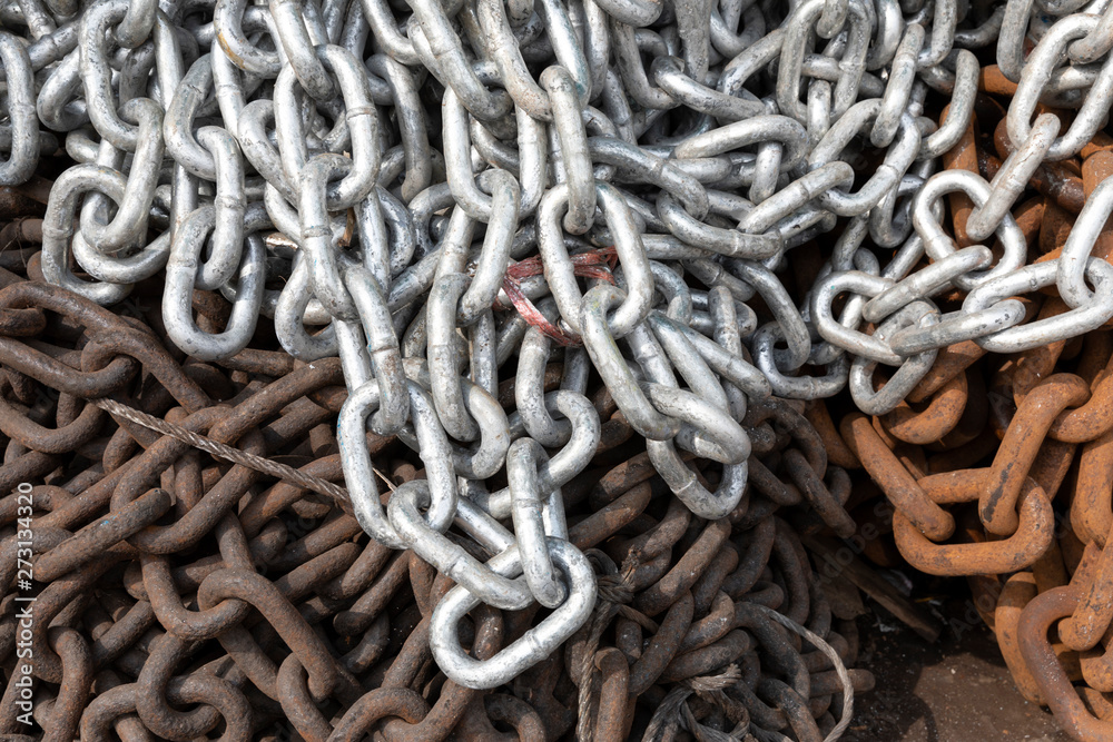 Pile of heavy Steel Chains near at the Port Pile of heavy Steel Chains near at the Port