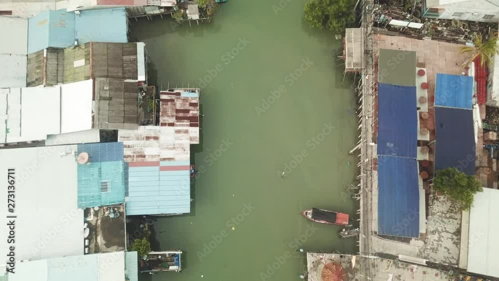 Drone view of fishing boats and village of pulau ketam, malaysia Drone view of fishing boats and village of pulau ketam, malaysia