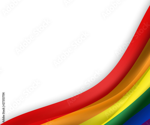 Waving ribbon or banner with flag of LGBT pride.