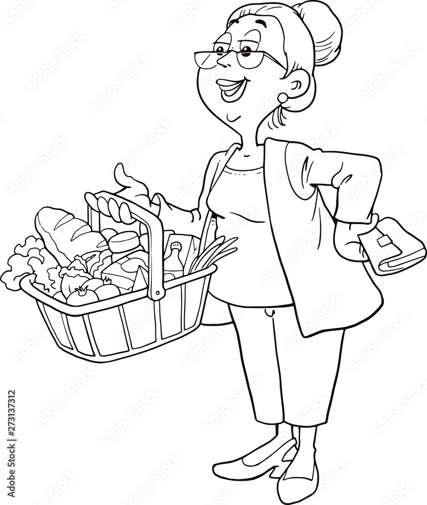 Food full basket, flat illustration with different food