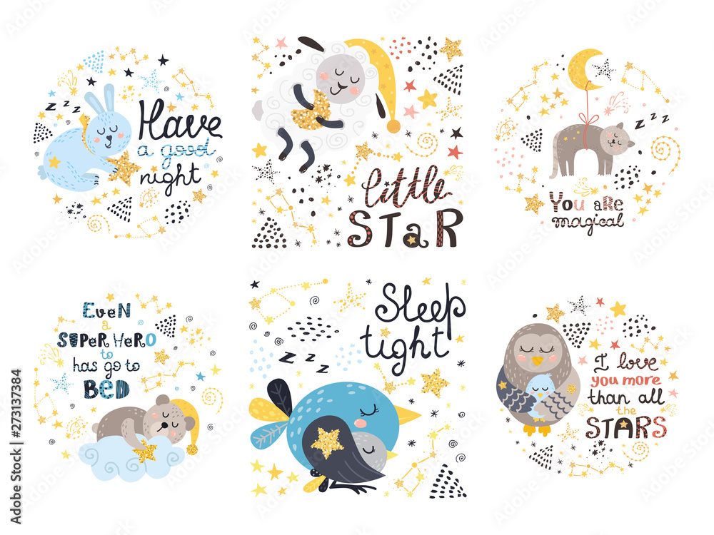 Fototapeta premium Set of cute posters for babies
