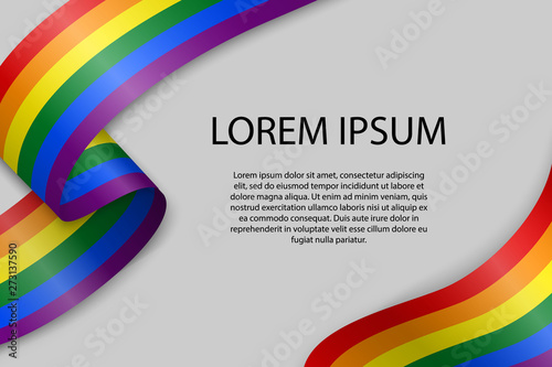 Waving ribbon or banner with flag of LGBT pride.