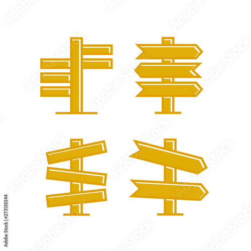 yellow wooden signpost and signage icons