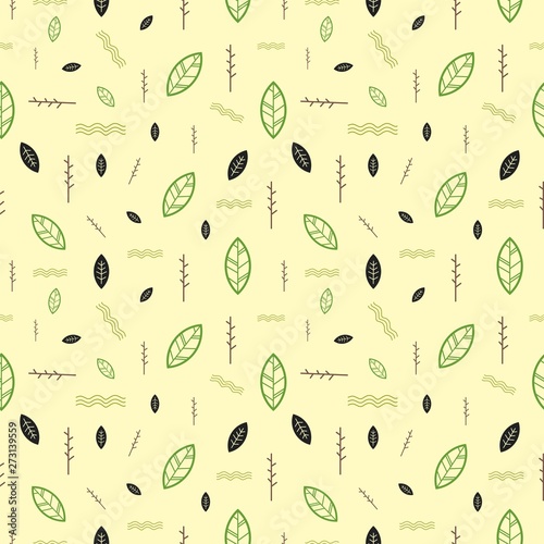 nature seamless pattern with plants and leaves